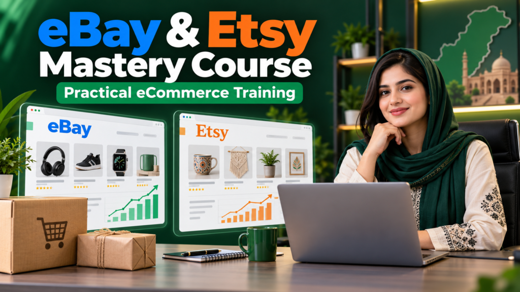 Student learning eBay and Etsy selling with product research